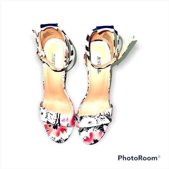 ♻️ JUSTFAB LENA FLORAL STRIPED CHUNKY HEEL SANDAL 👡 SIZE 10 - Picture 2 of 3